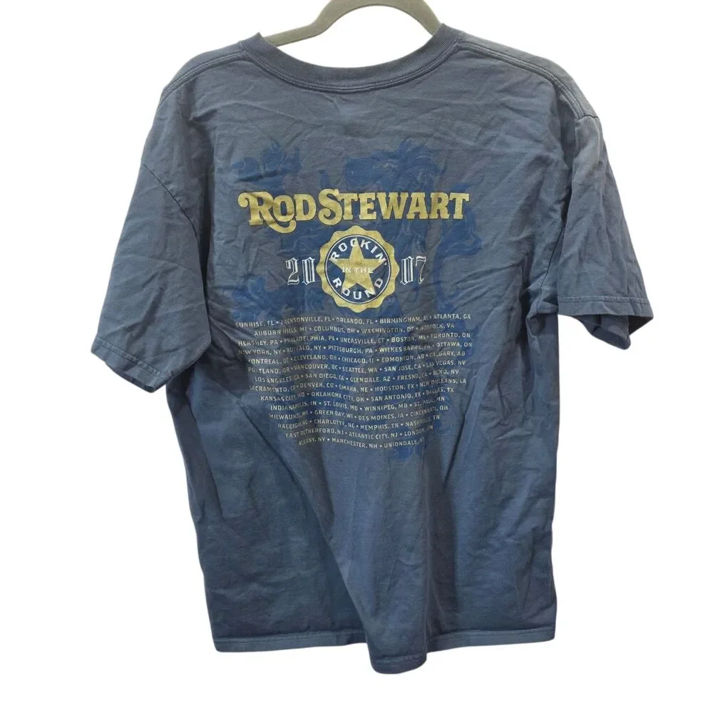 Rod Stewart‎ 2007 Rockin In The Round Tour T Shirt Blue Mens Large Band